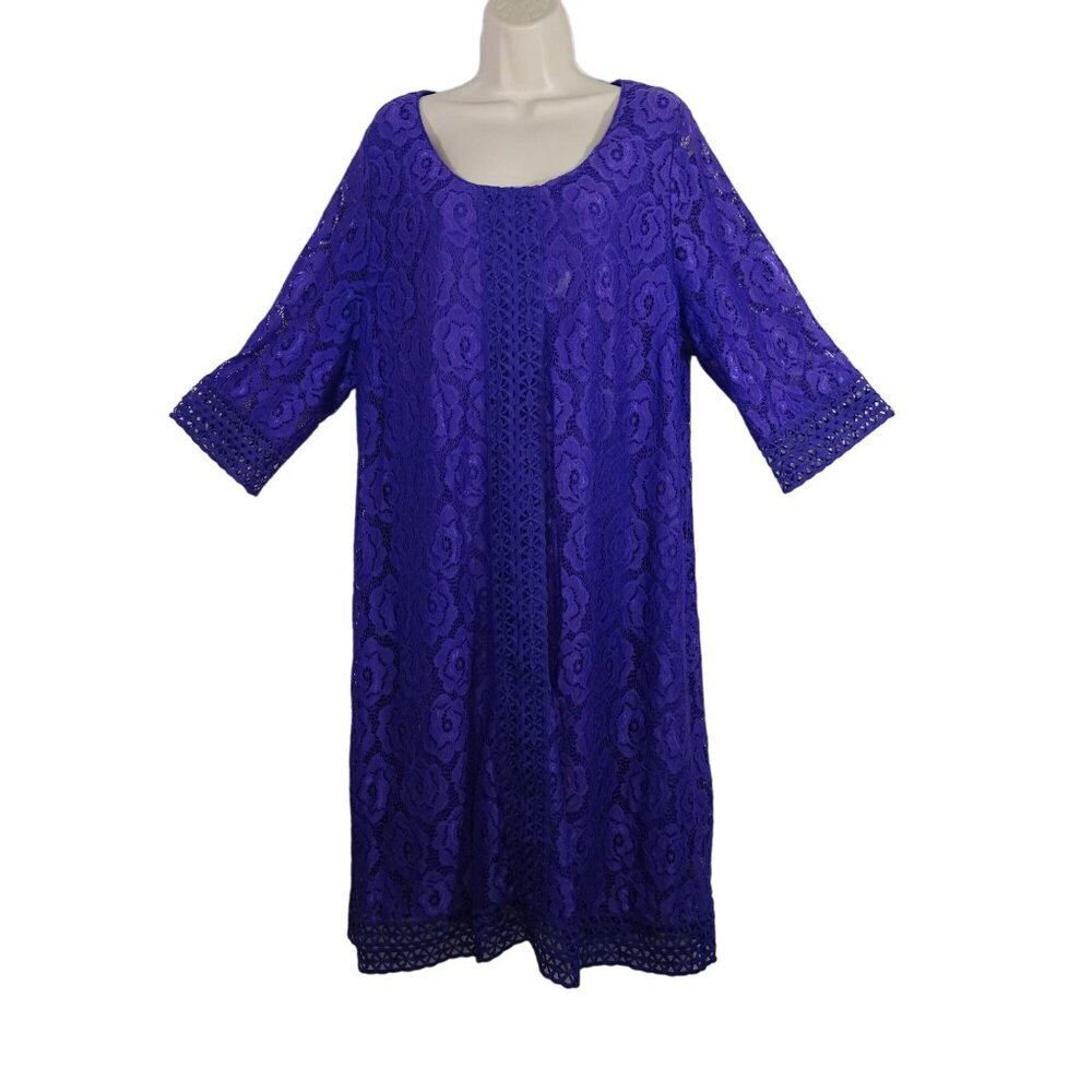 Catherines Purple Lace Dress Cocktail Party Women Plus Size 0X 3/4 Sleeve